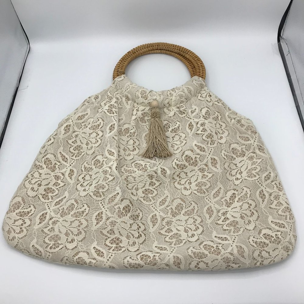 Vintage Casleigh New York Lace and Rattan Boho Bag